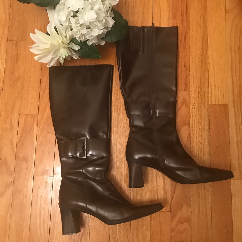NINE WEST 90s Vintage Chocolate Leather Tall Boots